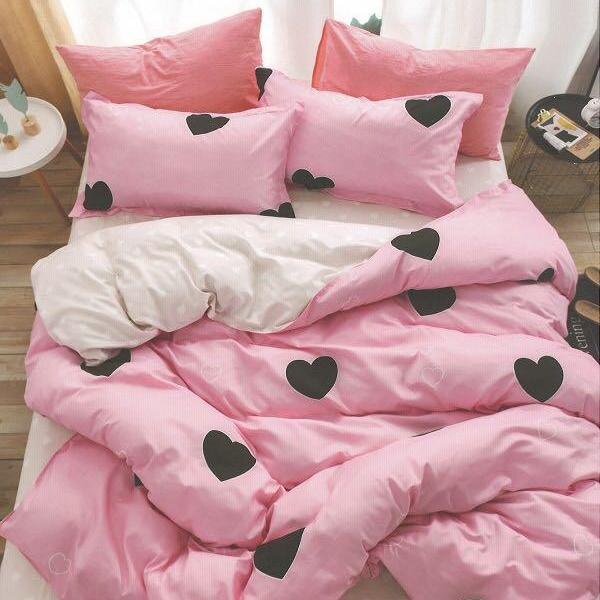 Lenjerie de pat dubla din bumbac gros finet 2 persoane, 6 piese color JK40