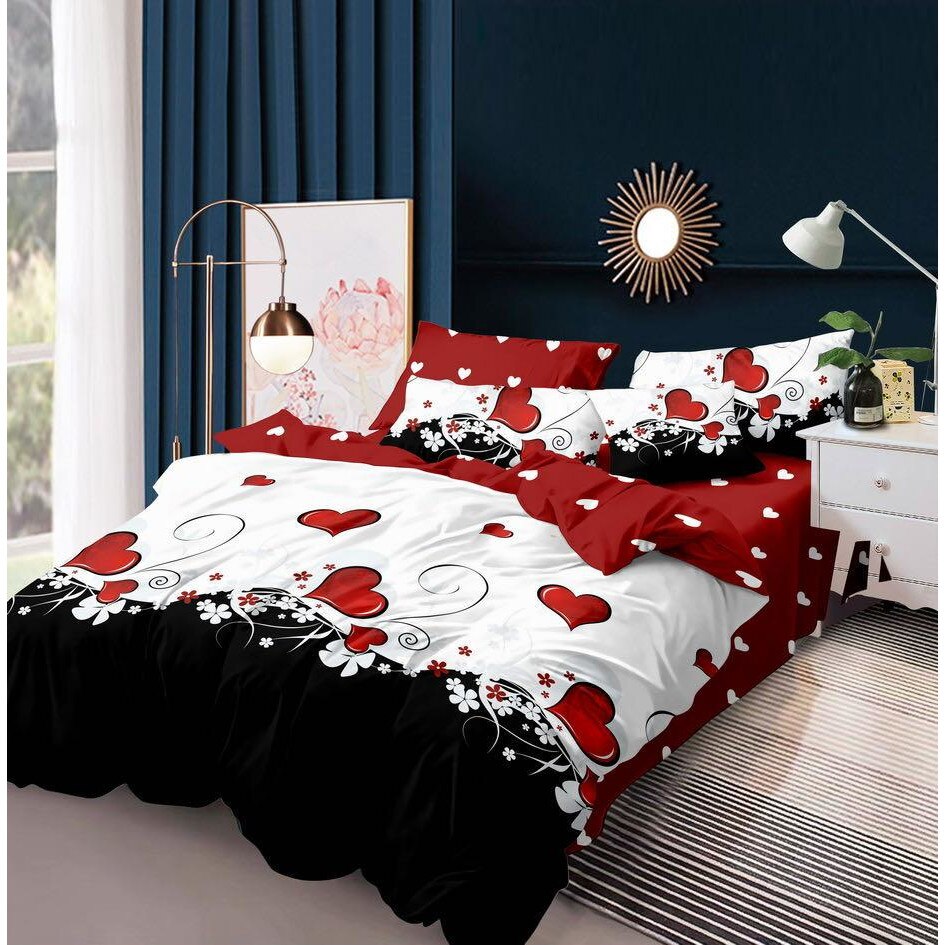 Lenjerie de pat dubla din bumbac gros finet 2 persoane, 6 piese color JK42