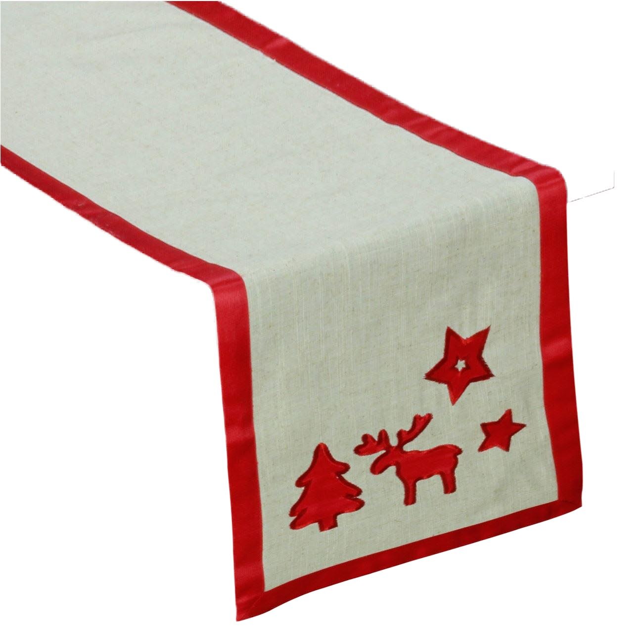Napron decorativ, Zola®, pentru sarbatori, alba cu model brodat rosu, 35x150 cm