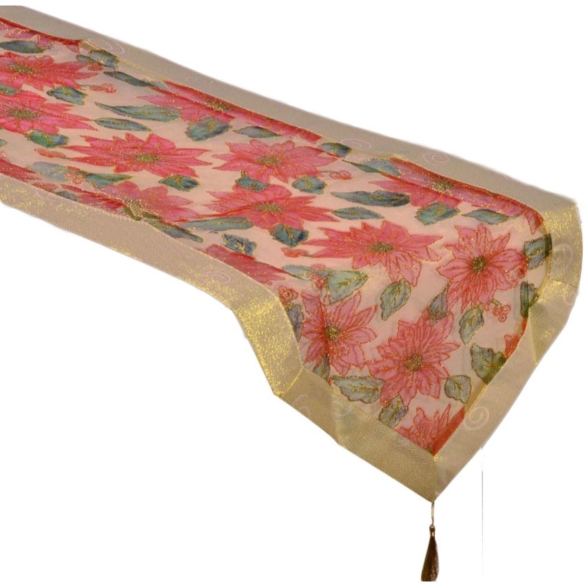 Napron decorativ, Zola®, pentru sarbatori, bej, model floral, 35x140 cm