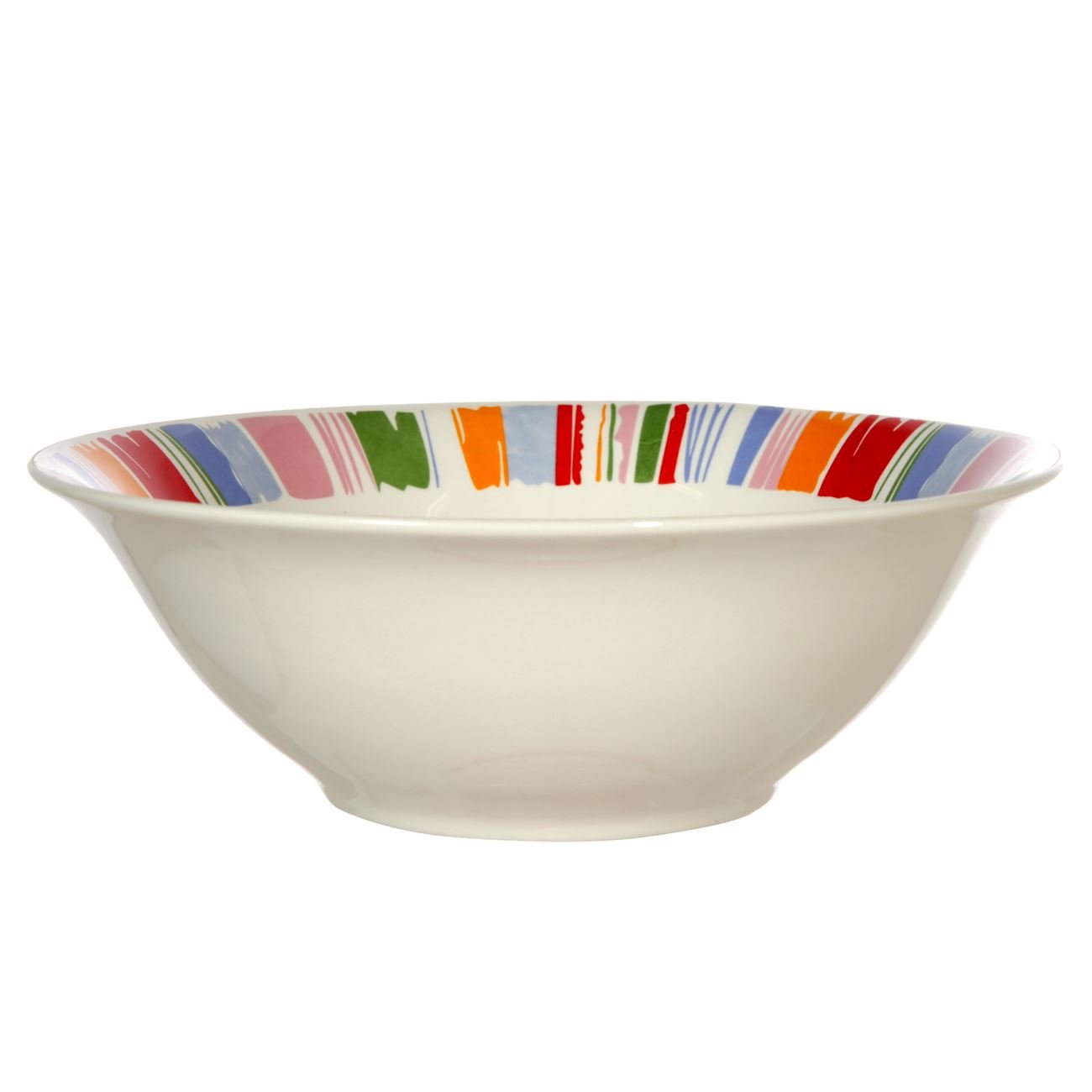 Bol de Servire, New Line, Portelan, model cu Dungi Colorate, 1.42 Litri, Alb