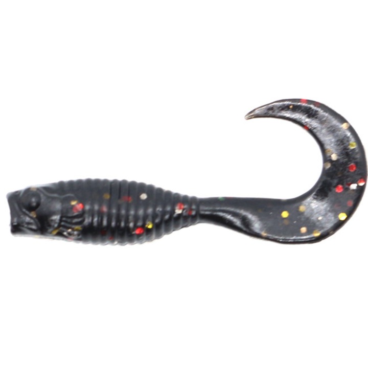 Set 16buc Twister Damiki Wow Grub 5.1cm, 1.7gr, Culoarea 014 (Black Mix Flake)