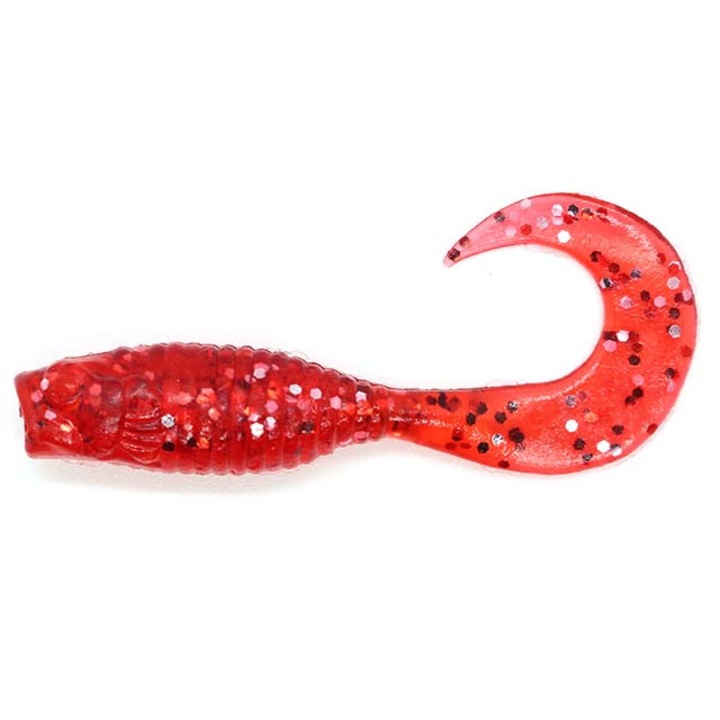 Set 16buc Twister Damiki Wow Grub 5.1cm, 1.7gr, Culoarea 108 (Red Silver)