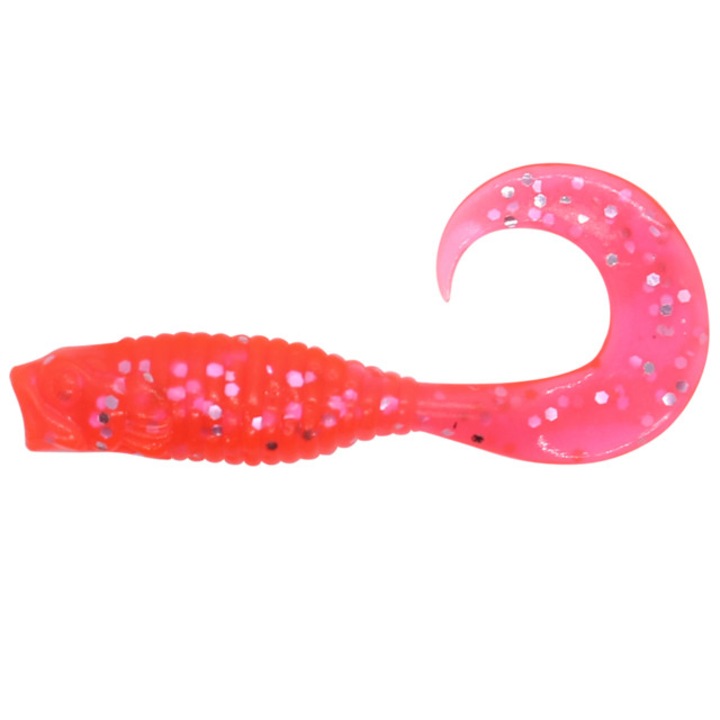 Set 14buc Twister Damiki Wow Grub 7.6cm, 2.5gr, Culoarea 213 (Poppy Red/Silver)