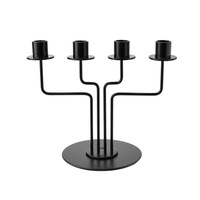 Suport pentru lumanari, sfesnic tip candelabru, cu 4 brate, inaltime 21 cm, negru