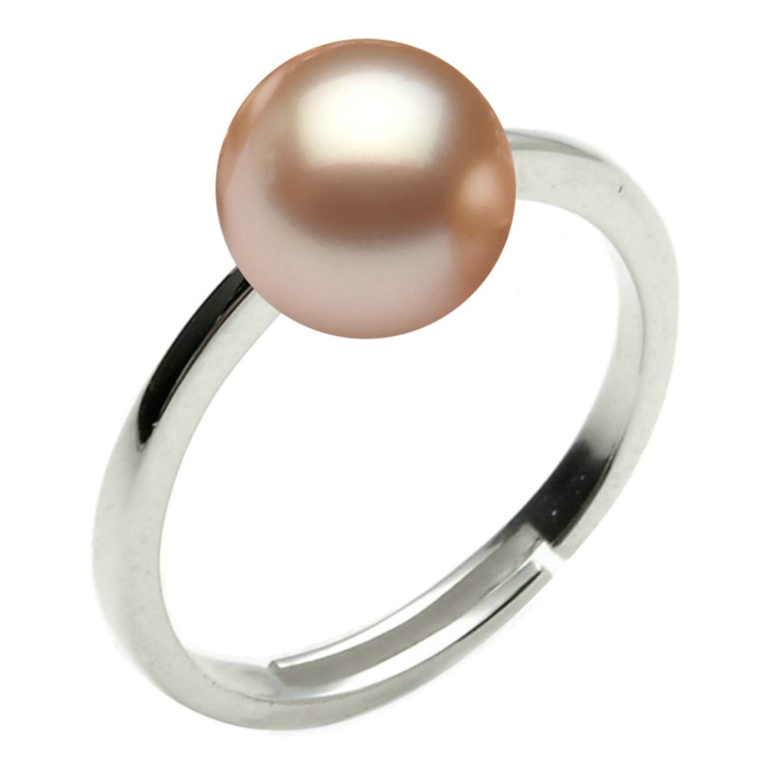 Inel Reglabil din Argint Rodiat, Clasic, cu Perla Naturala Lavanda Mare de 9,5-10 mm