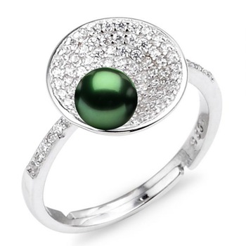 Inel Reglabil Unique Argint Rodiat, cu Zirconii si Perla Naturala cu Reflexe Verzui Inel Reglabil Unique Argint Rodiat, cu Zirconii si Perla Naturala cu Reflexe Verzui