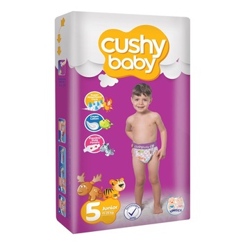 Scutece copii Cushy baby, Marime 5, 52 bucati, 11-25 Kg, 24-36 luni Scutece copii Cushy baby, Marime 5, 52 bucati, 11-25 Kg, 24-36 luni