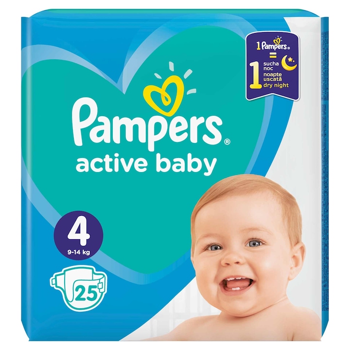 Пелени Pampers Active Baby Compact Pack, размер 4, 9-14 кг, 25 бр.