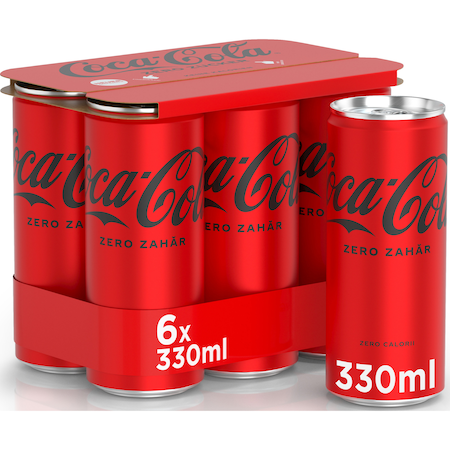 Bautura Carbogazoasa Coca-Cola Zero Zahar, Doza, 6 X 0.33l