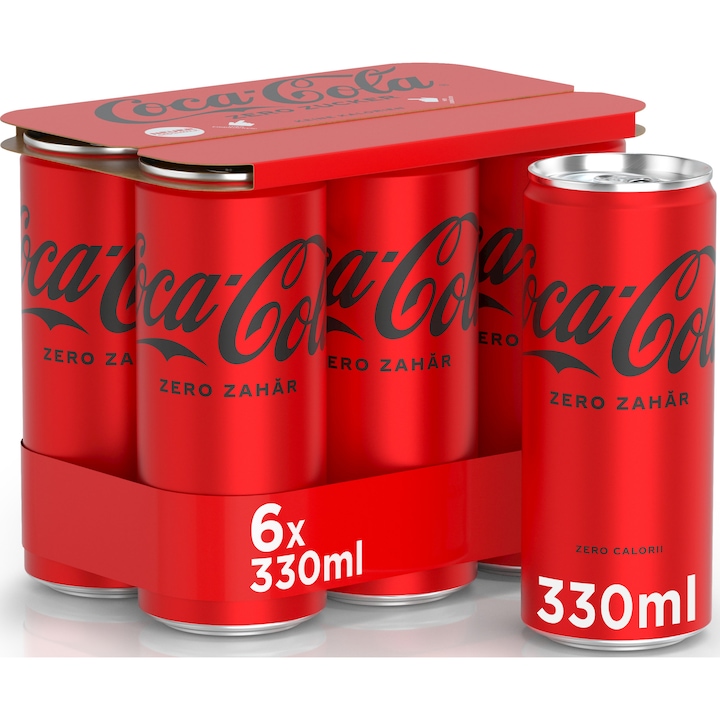 Bautura Carbogazoasa Coca-Cola Zero Zahar, Doza, 6 X 0.33l