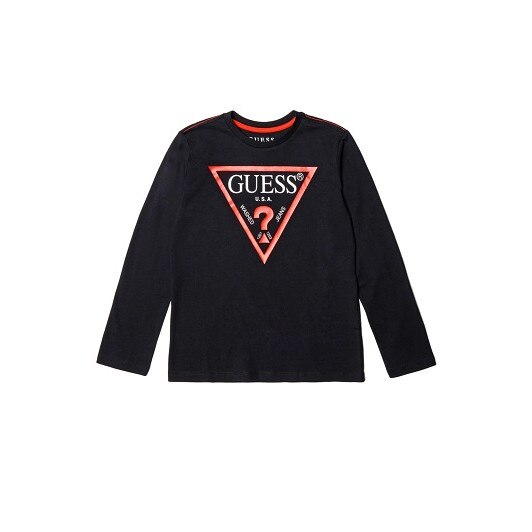 Bluza baiat, Guess, negru cu logo rosu, de bumbac, 8 ani