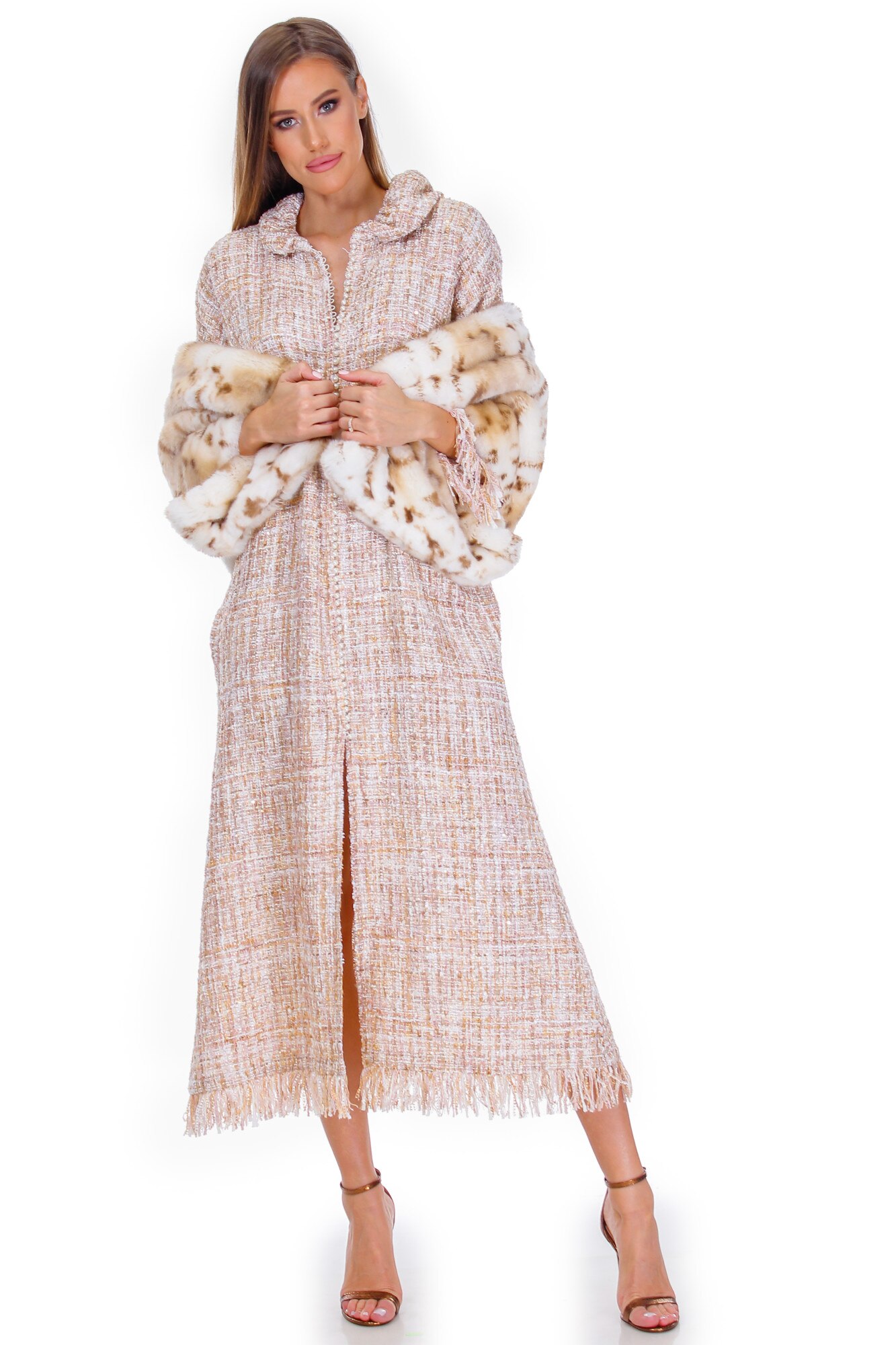 Rochie alb/bej stofa lana, Liza Panait, BT-1