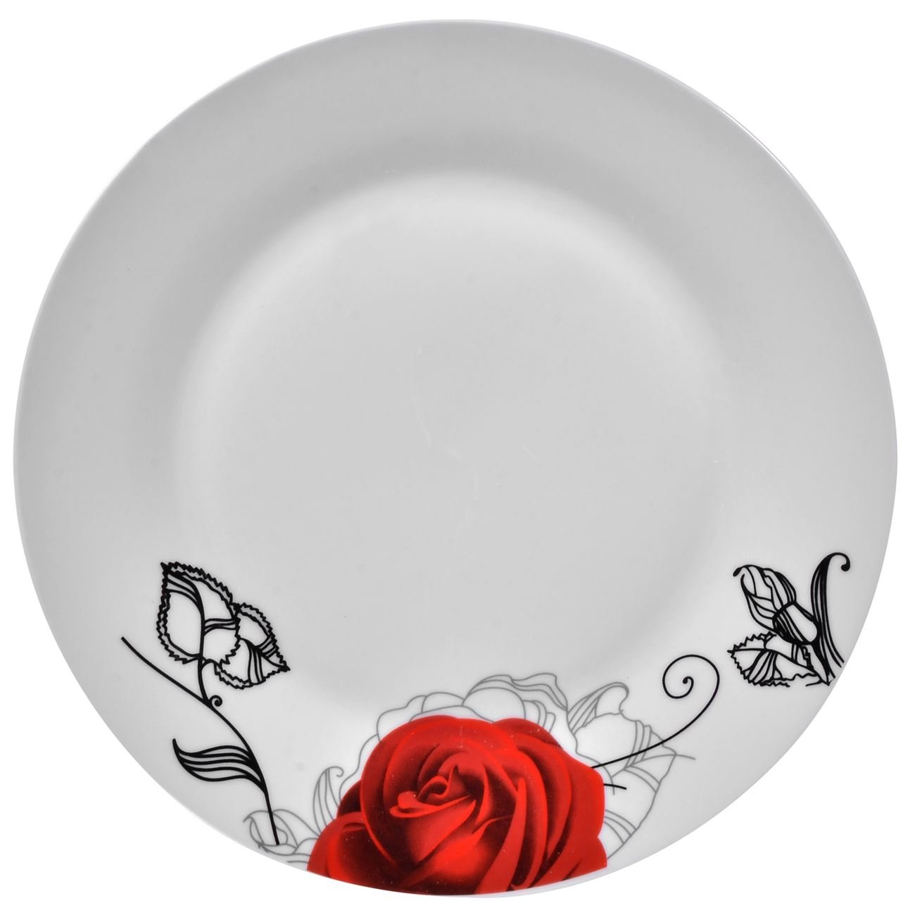 Farfurie Servire, New Line, Portelan, model cu Trandafir, 26 cm, Alb