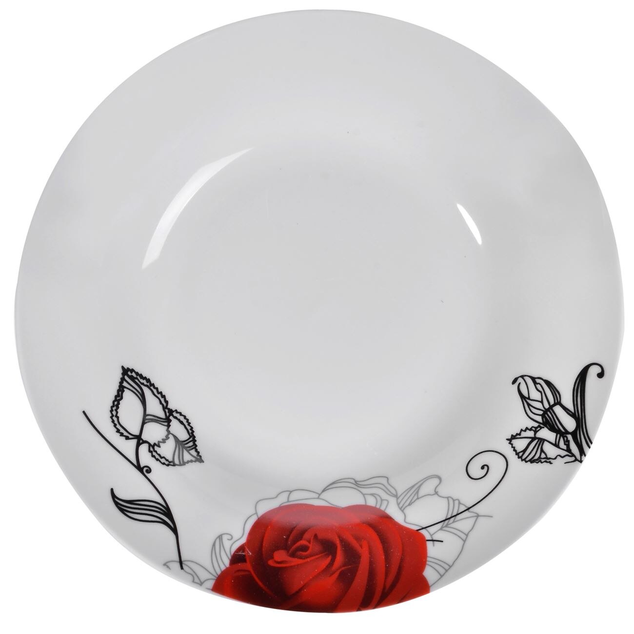 Farfurie Portelan Servire, New Line, model cu Trandafir, 22,5 cm, Alb