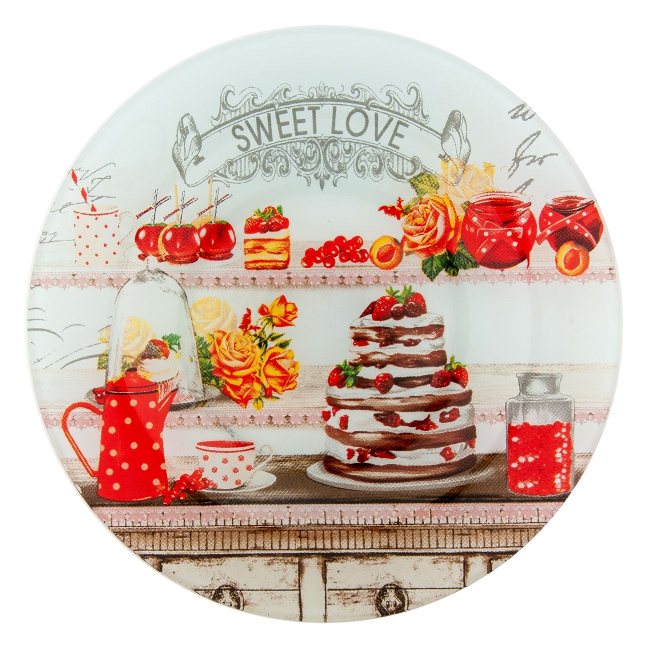 Farfurie pentru Desert, New Line, Sticla, cu Imprimeu, 15 cm, Multicolor