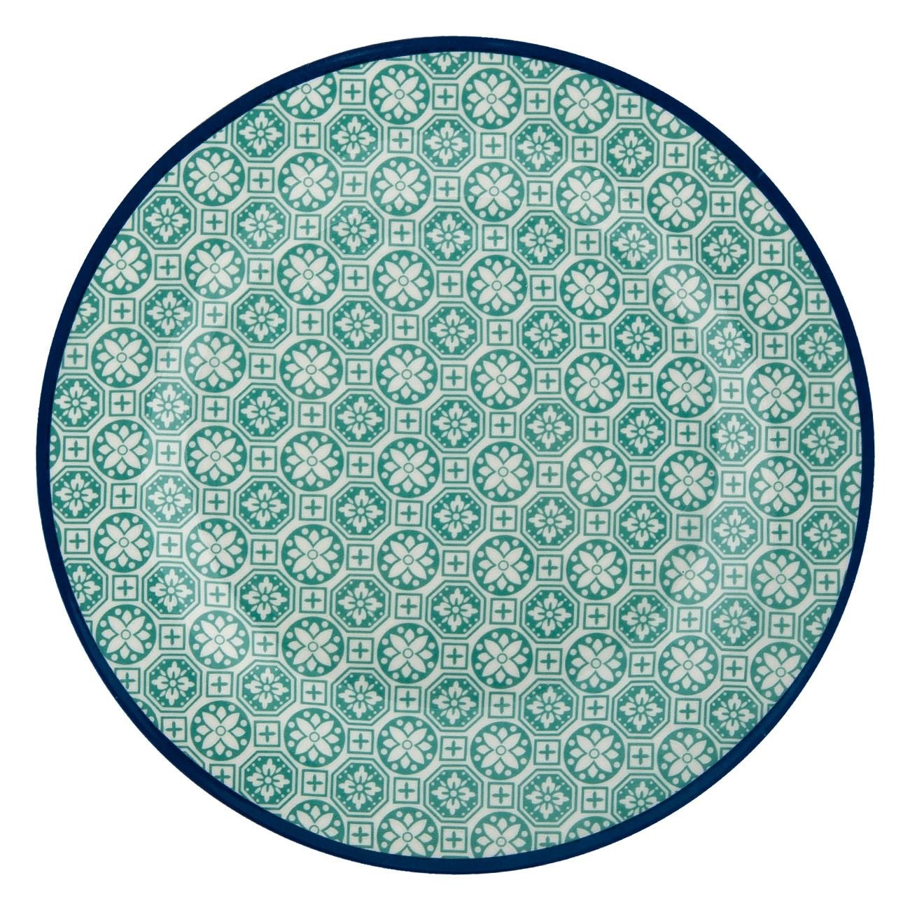 Farfurie pentru Desert, New Line, Portelan, cu Imprimeu, 15 cm, Verde/Albastru