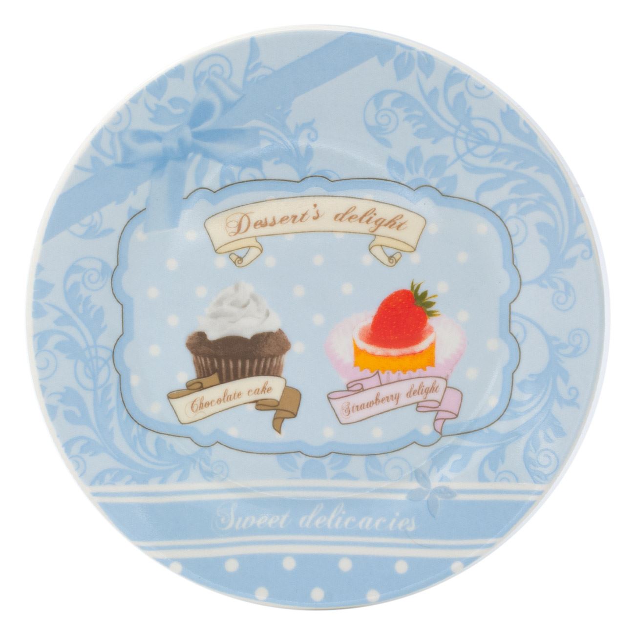 Farfurie Desert, New Line, Portelan, model cu Prajituri, 15 cm, Albastru