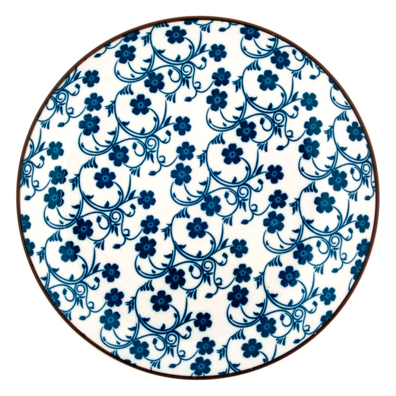 Farfurie Intinsa Portelan, New Line, Design Floral, 19 cm, Alb/Albastru