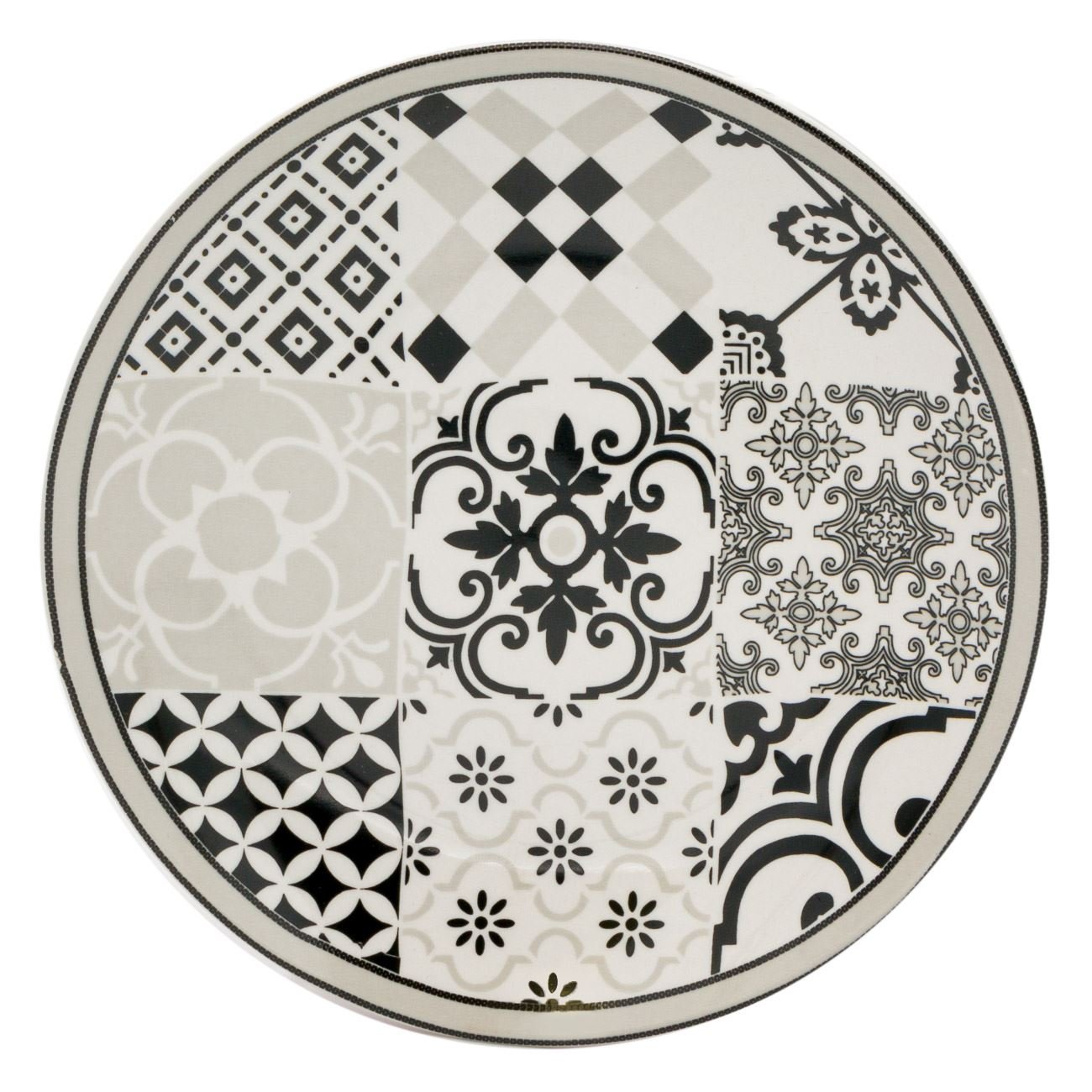 Farfurie Intinsa Portelan, New Line, cu Modele, 19 cm, Gri