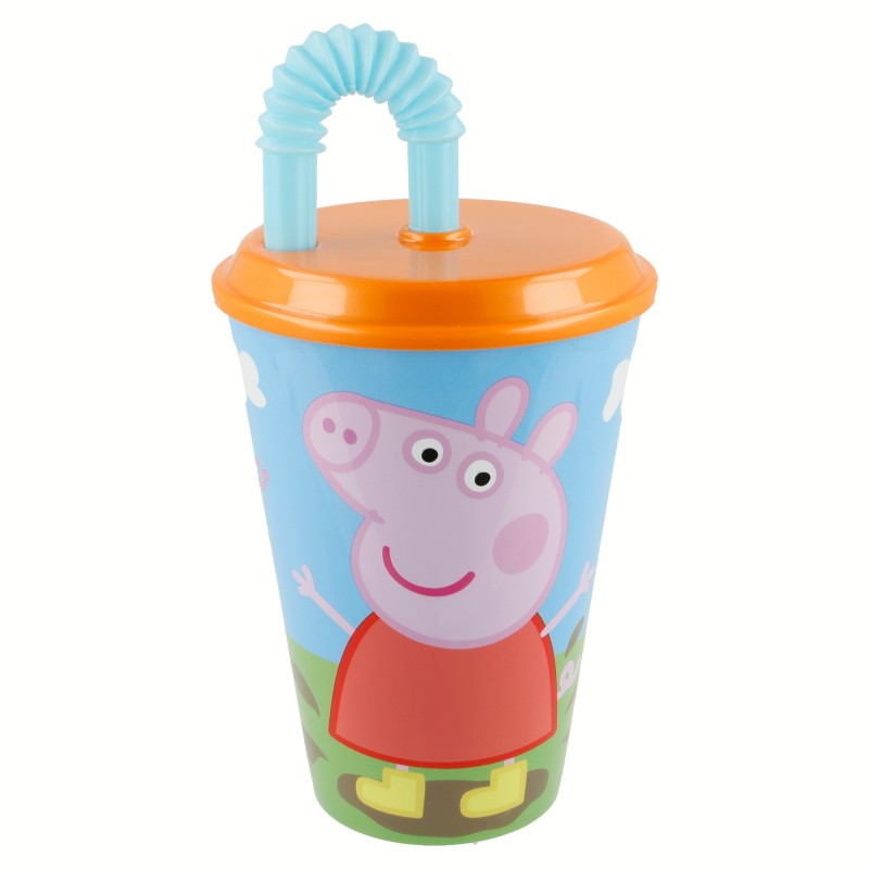 Pahar pentru copii Peppa Pig cu pai , 430ml , 52830, Multicolor