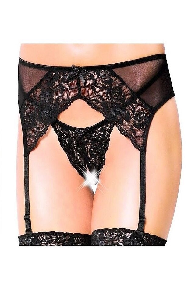 Set 2 piese, Softline, Pojartier si G-String 3317, dantela, elastic, ajustabil, Negru