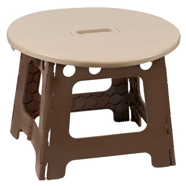 Scaun pliabil din plastic, tip taburet, cu maner de transport, 40x30 cm, Bej/Maro