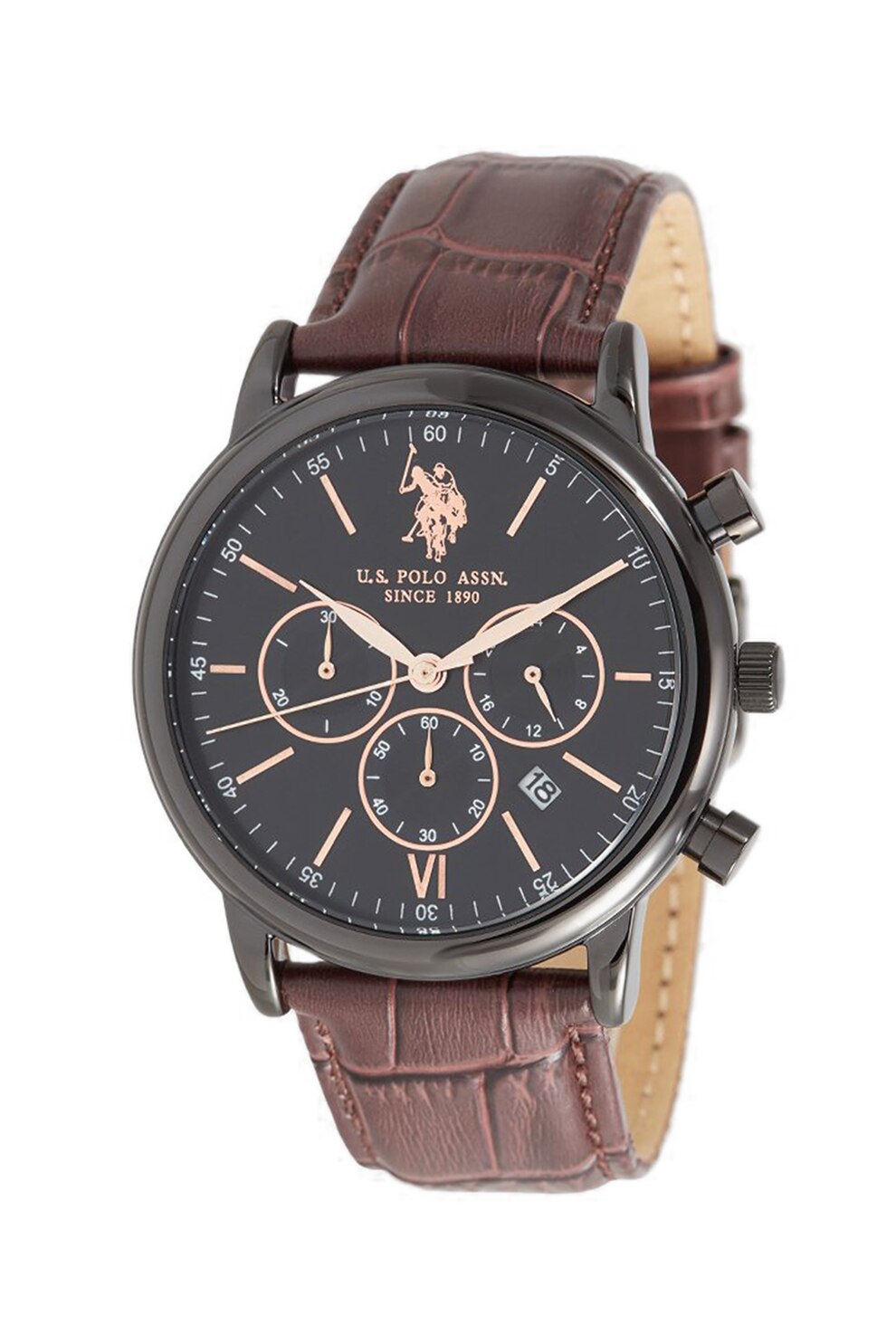 U.S. Polo Assn., Ceas cu o curea din piele, Maro