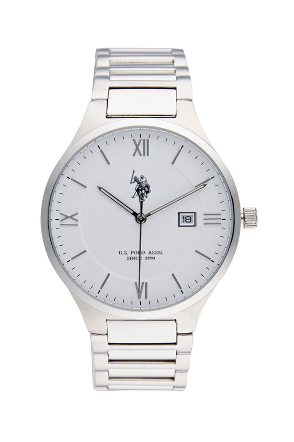 U.S. Polo Assn., Ceas quartz cu bratara din otel inoxidabil, Argintiu