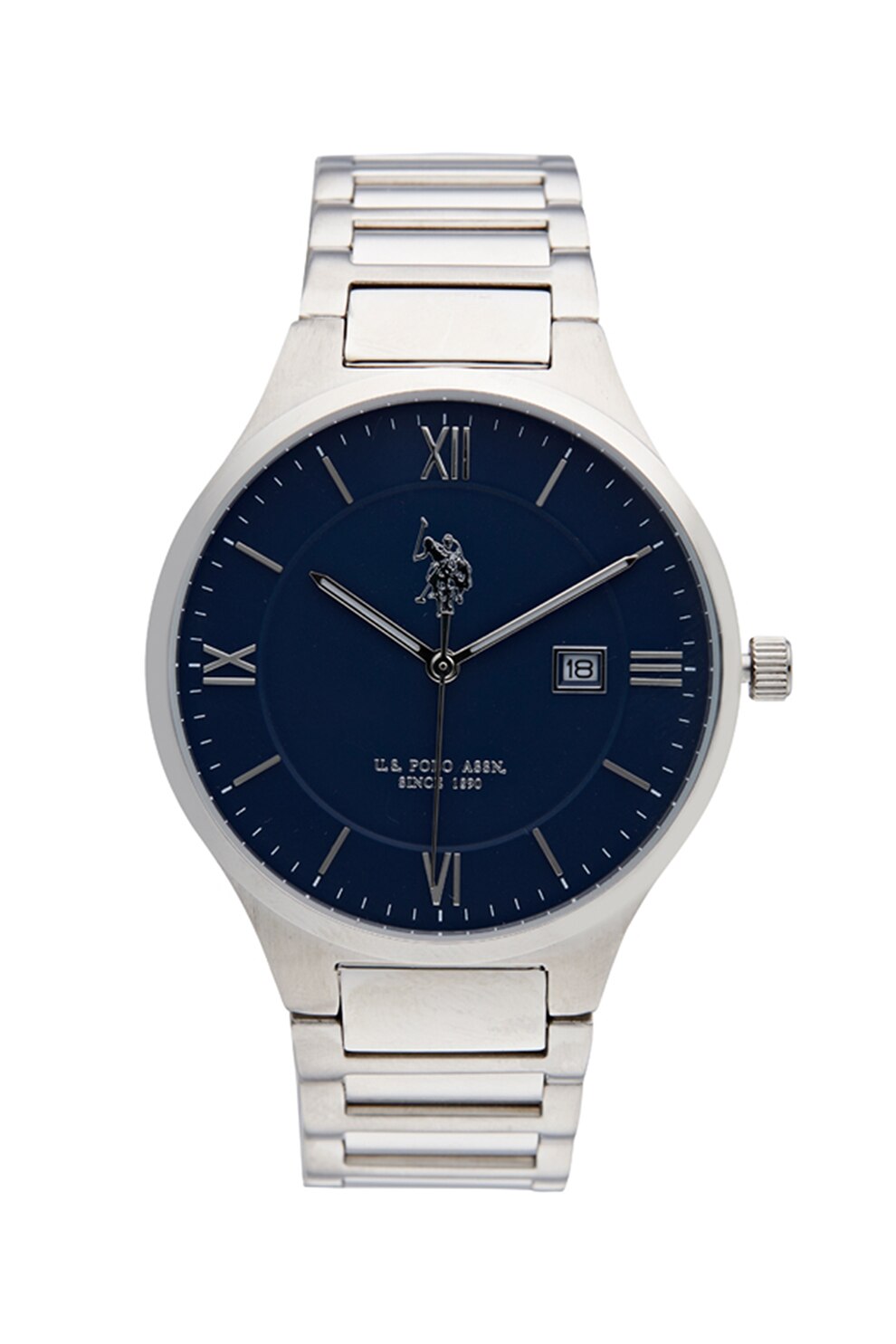 U.S. Polo Assn., Ceas quartz cu bratara din otel inoxidabil, Argintiu