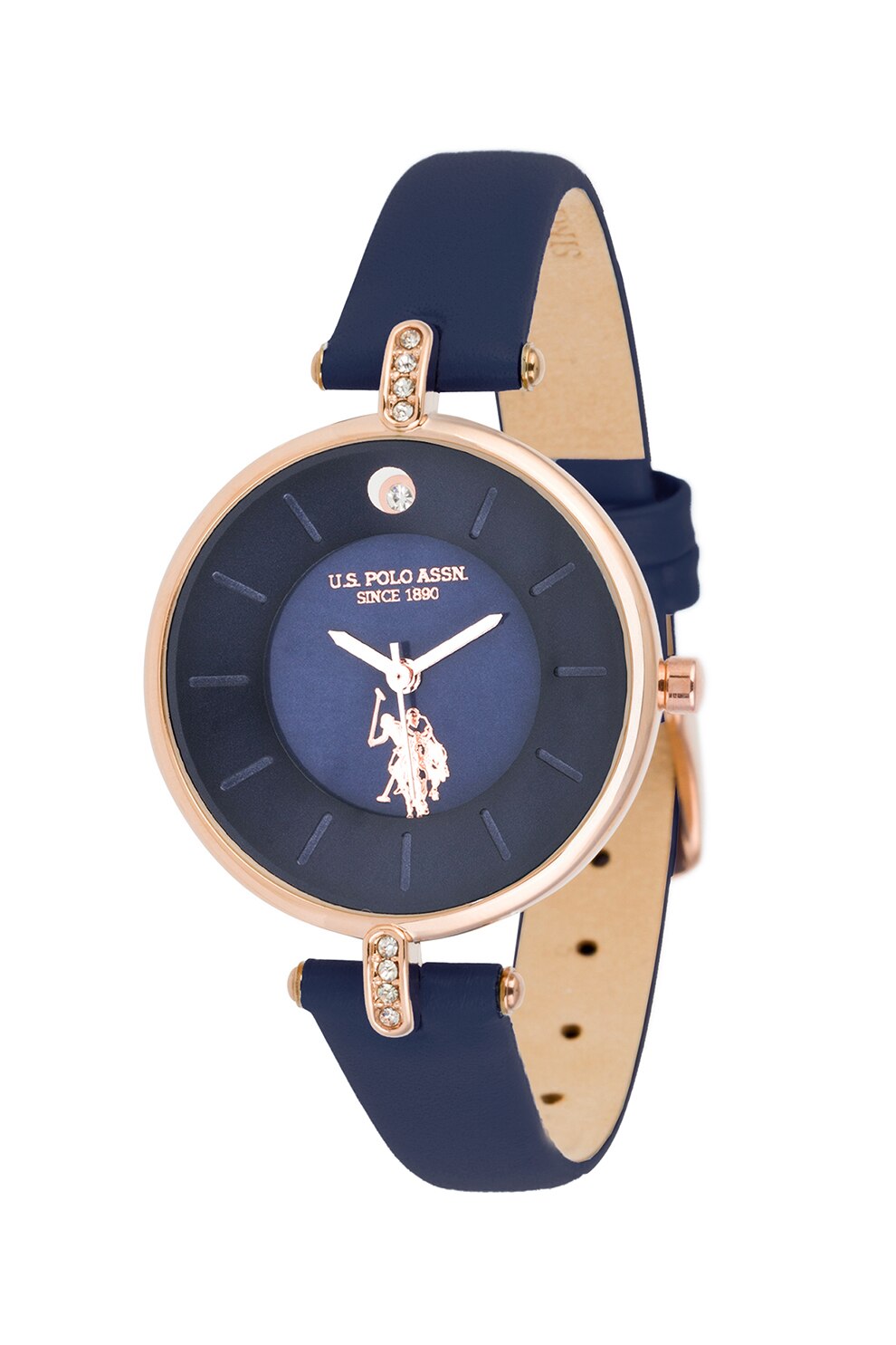 U.S. Polo Assn., Ceas quartz cu o curea din piele, Bleumarin inchis