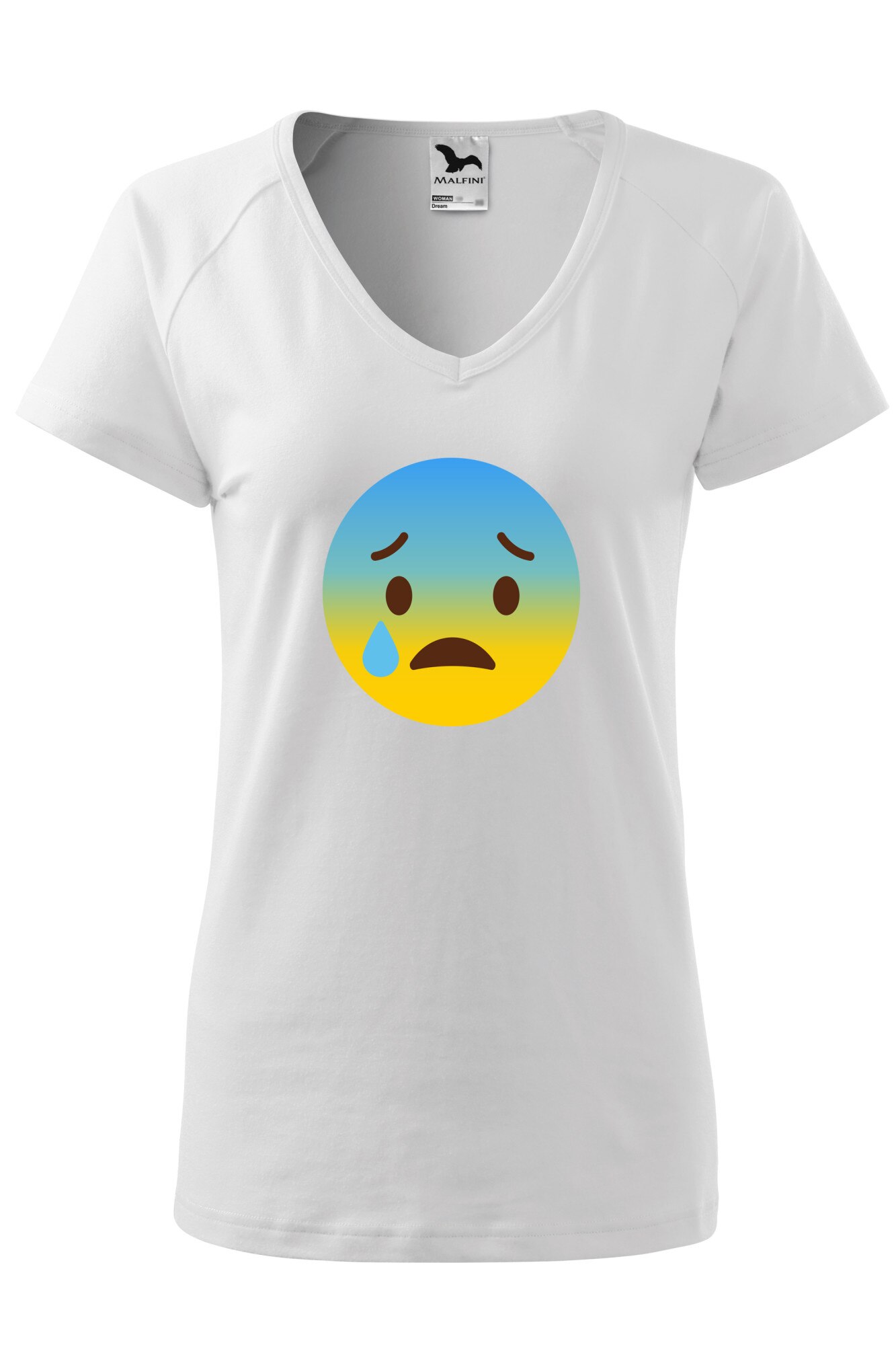 Tricou dama, Malfini, Emoji Depressed with tears Face, Alb, XS