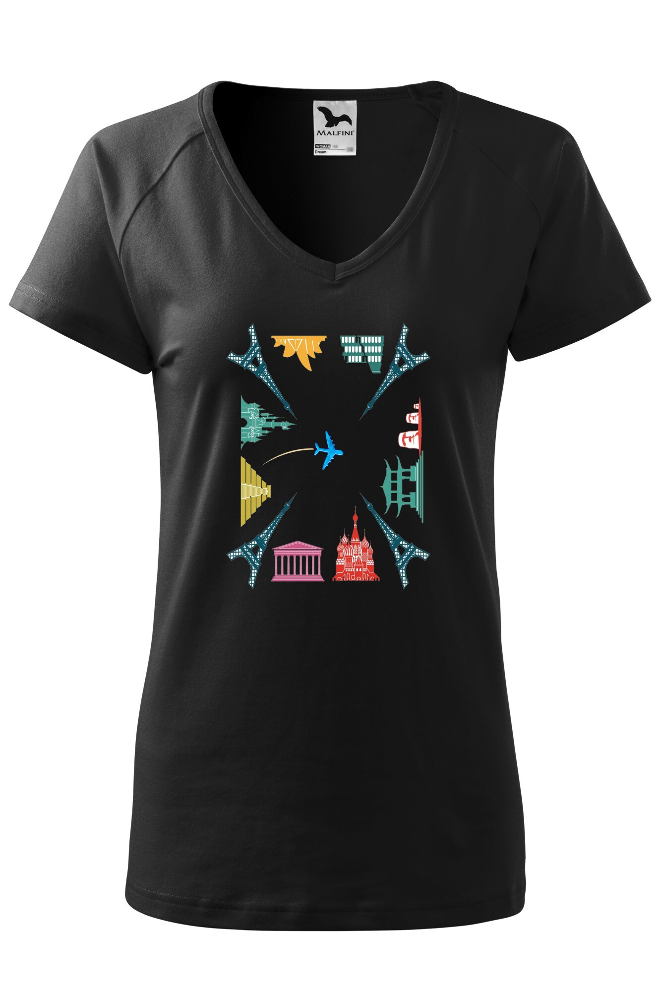 Tricou dama, Malfini, Square World, Negru