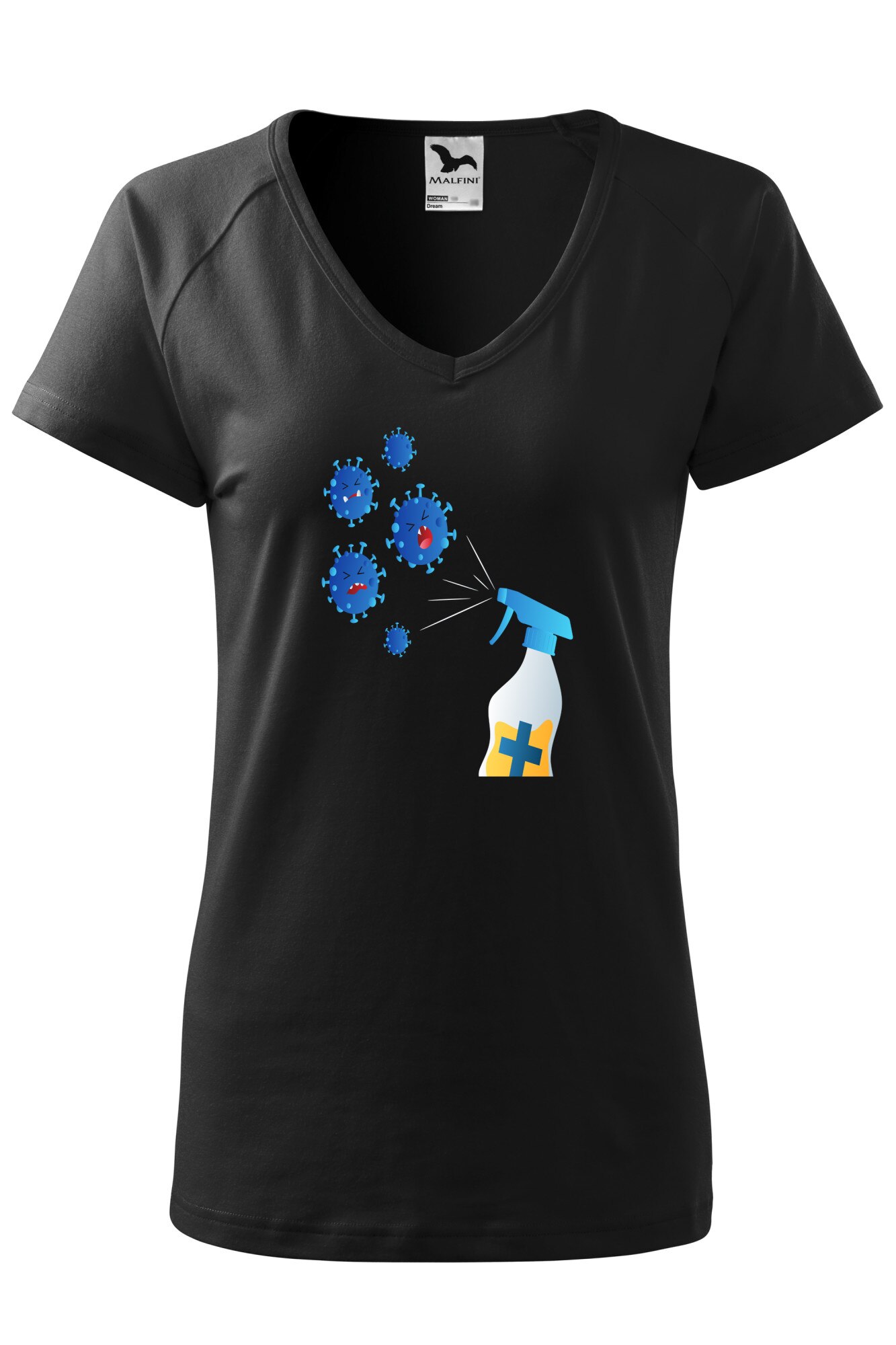 Tricou dama, Malfini, Kill Covid, Negru