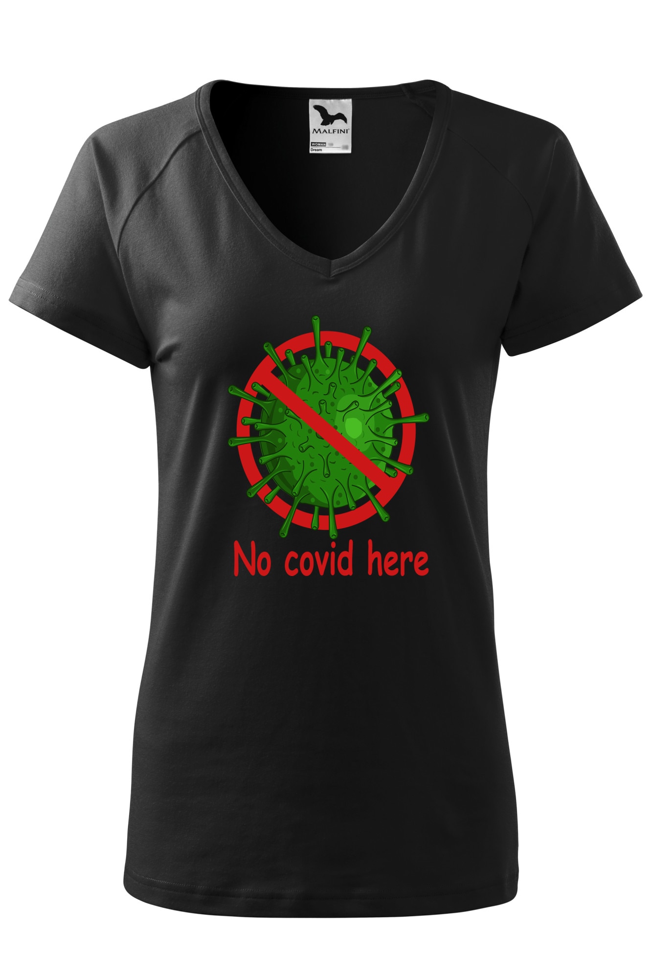 Tricou dama, Malfini, No Covid Here, Negru