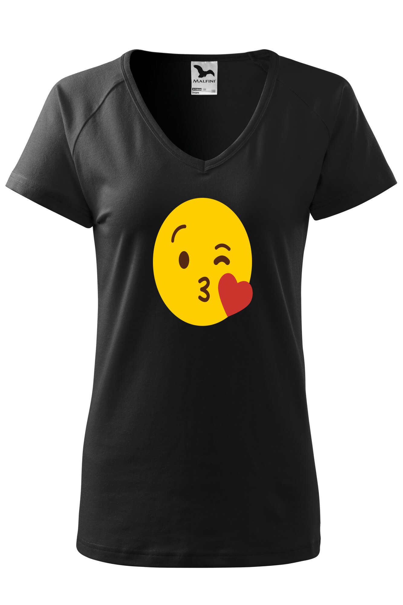 Tricou dama, Malfini, Emoji Kissing Face, Negru, XS