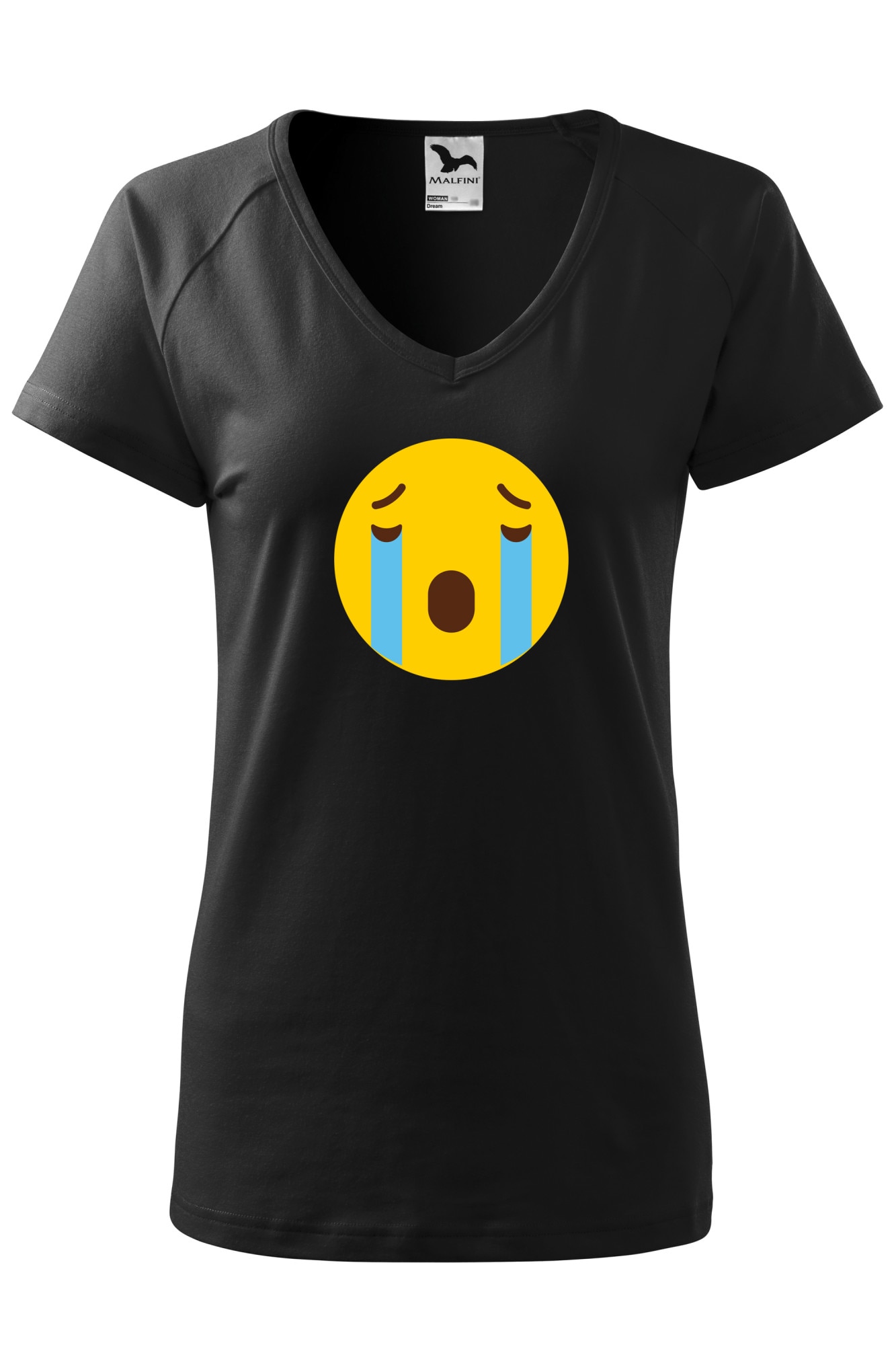 Tricou dama, Malfini, Emoji Crying like a river Face, Negru, XS