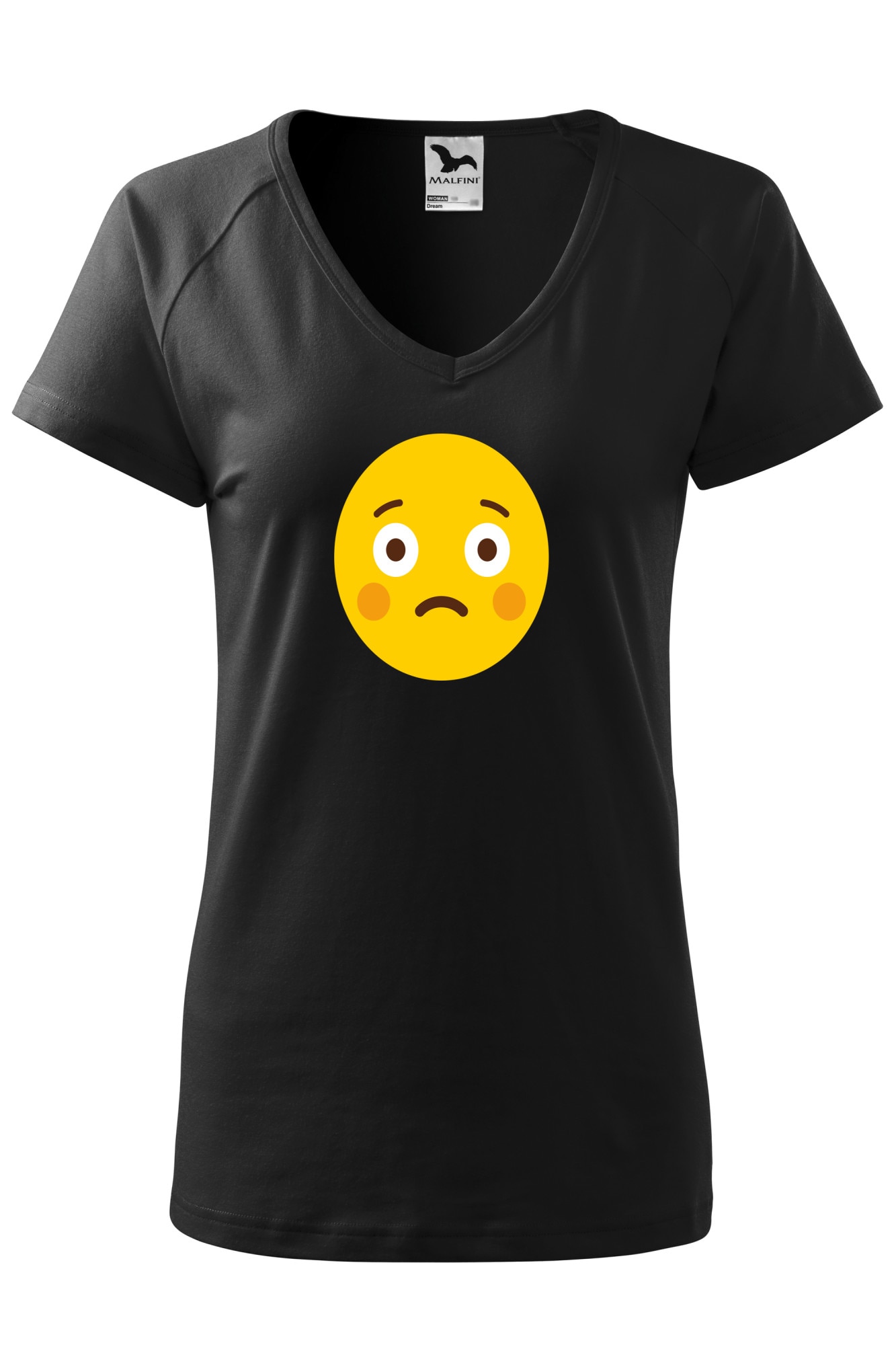 Tricou dama, Malfini, Emoji Blush and sad Face, Negru, XS