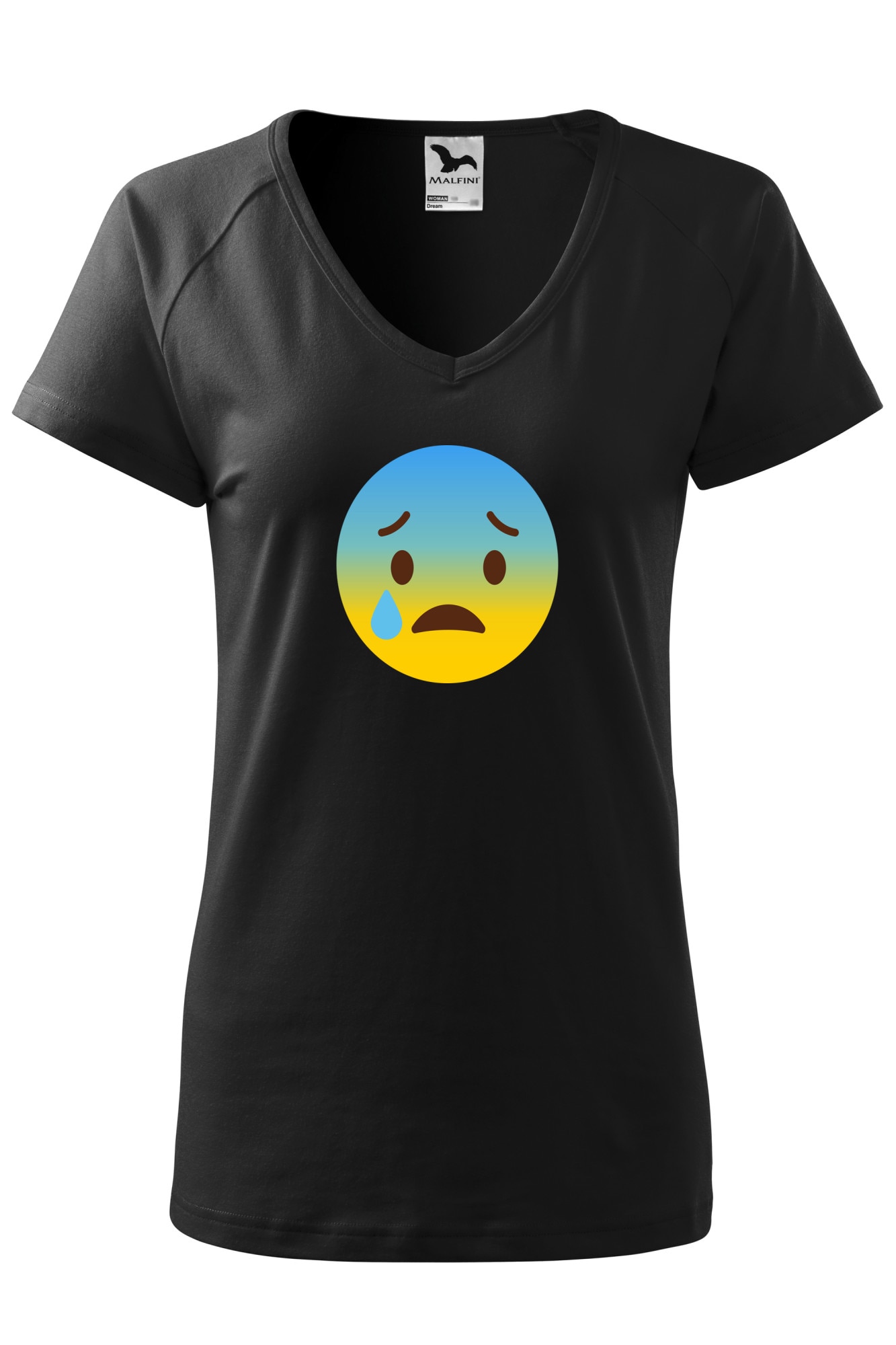 Tricou dama, Malfini, Emoji Depressed with tears Face, Negru, XS