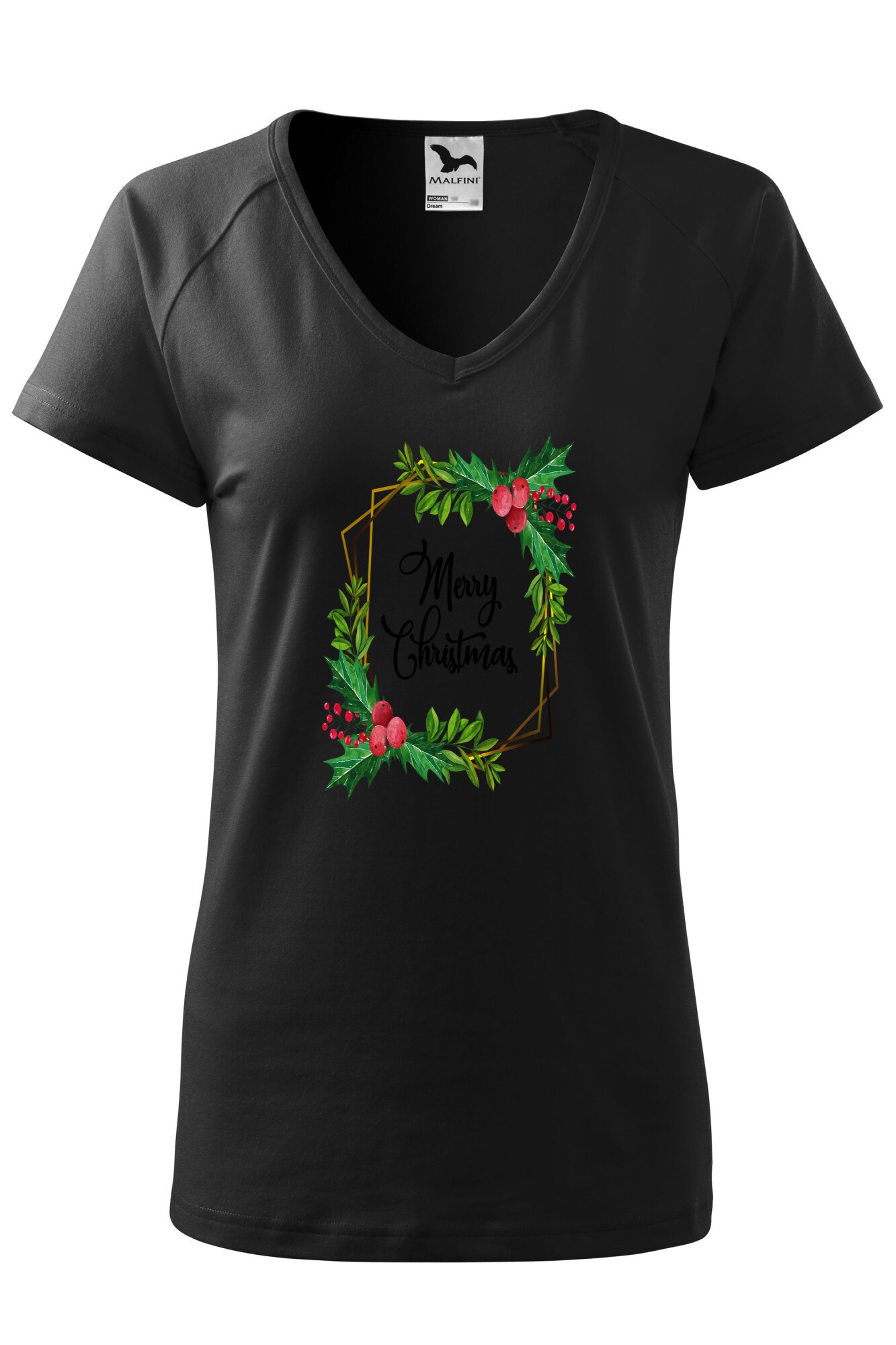 Tricou dama, Malfini, Merry Christmas, Negru, XS