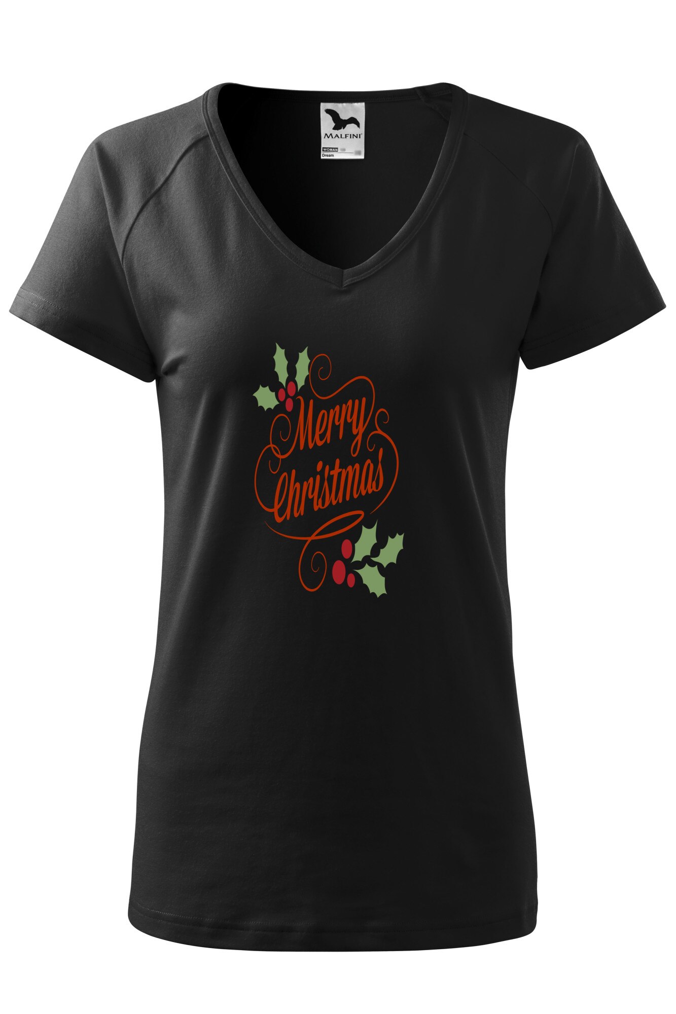 Tricou dama, Malfini, Happy Christmas, Negru, XS