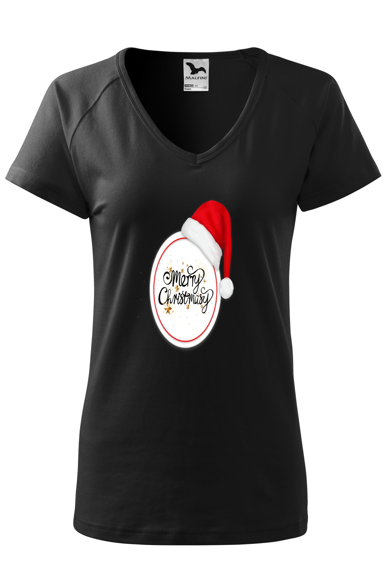 Tricou dama, Malfini, Merry Christmas Circle, Negru, XS