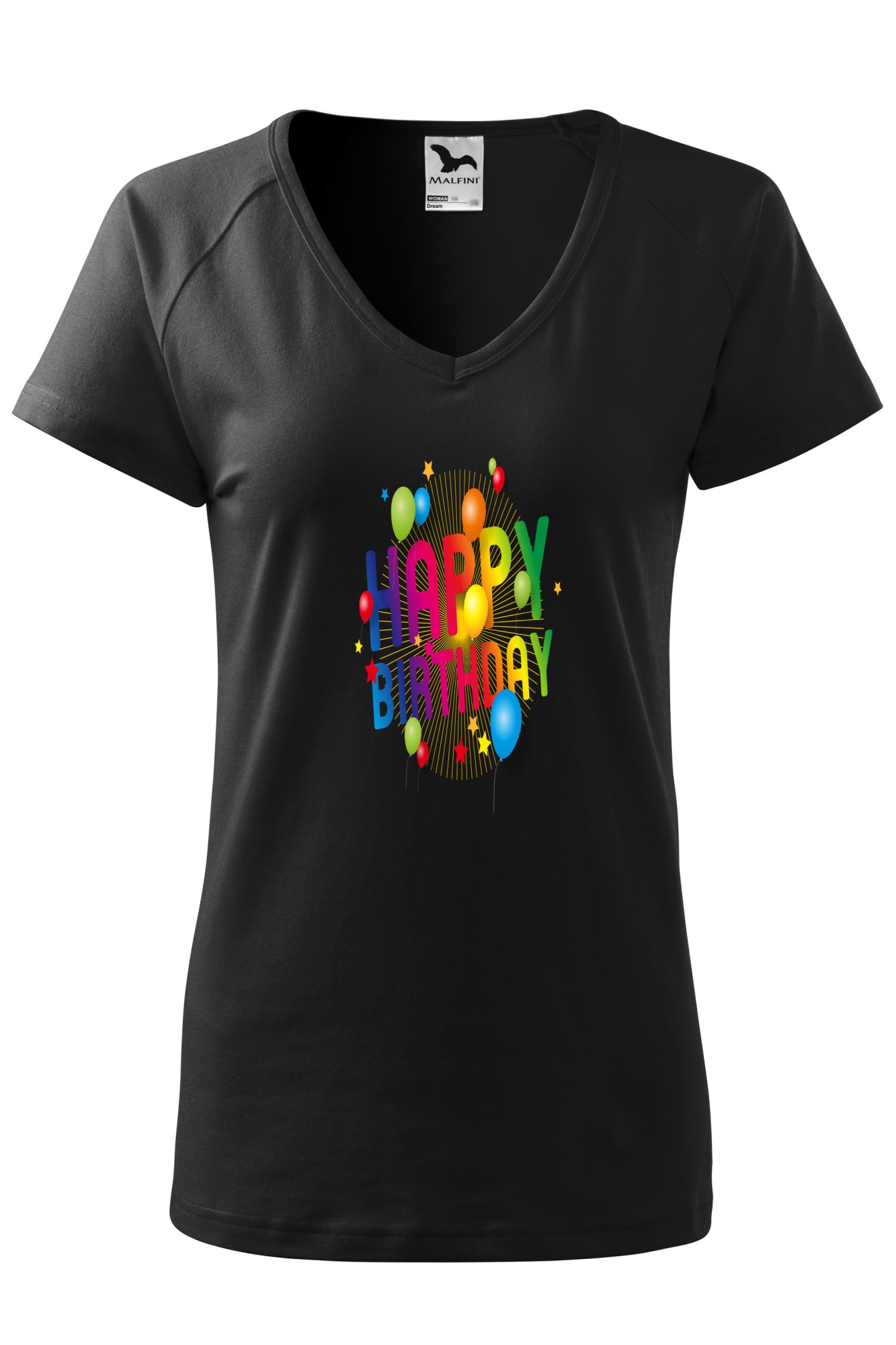 Tricou dama, Malfini, Happy Birthday, Negru, XS
