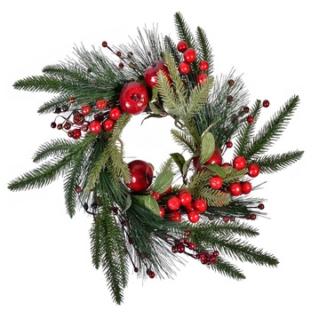 Coronita Decorativa de Craciun, New Line, model cu Mere si Fructe Rosii, 45 cm, Verde Coronita Decorativa de Craciun, New Line, model cu Mere si Fructe Rosii, 45 cm, Verde