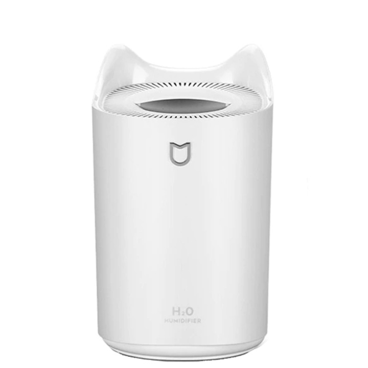 Umidificator de aer ultrasonic profesional, Excitat®, Afisaj digital, Lumina cu flacara gradient in 3 culori, capacitate mare de 1.2L, LED, Oprire Automata, Silentios, pentru casa, birou Alb
