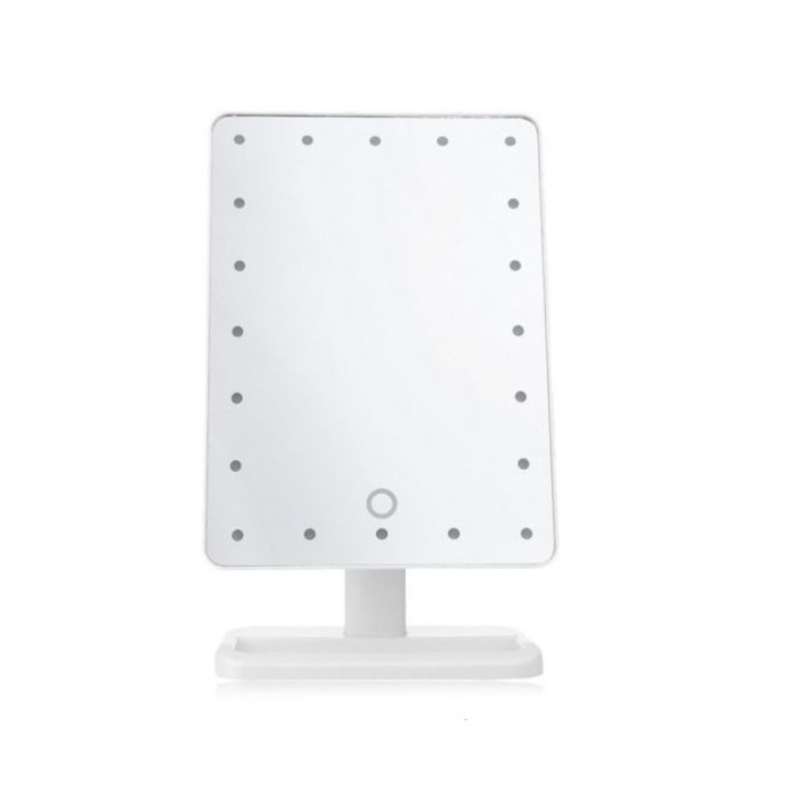 Oglinda cosmetica pentru machiaj cu 16 LED si touch, dreptunghiulara,rotire 360 grade ,alba