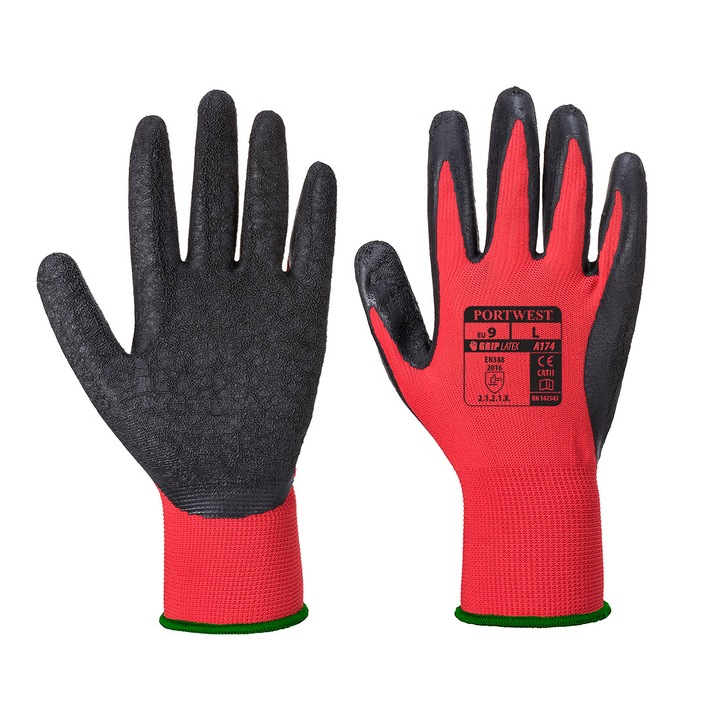 Portwest Flex Grip latex kesztyű piros / fekete, M-es méret