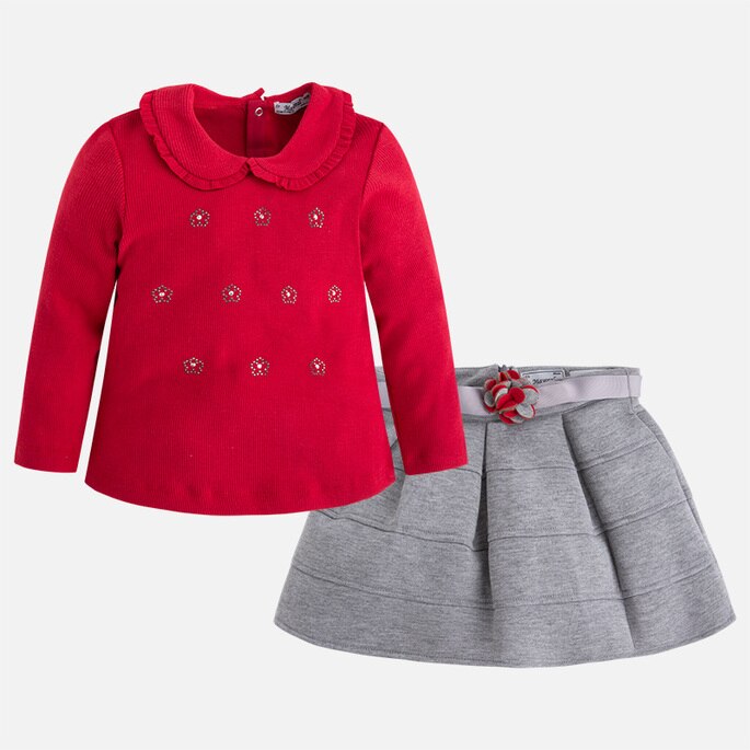 Set, Mayoral, fusta si bluza, fete, rosu, 3 ani