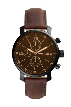 Fossil, Ceas cronograf cu o curea de piele, Maro inchis Fossil, Ceas cronograf cu o curea de piele, Maro inchis