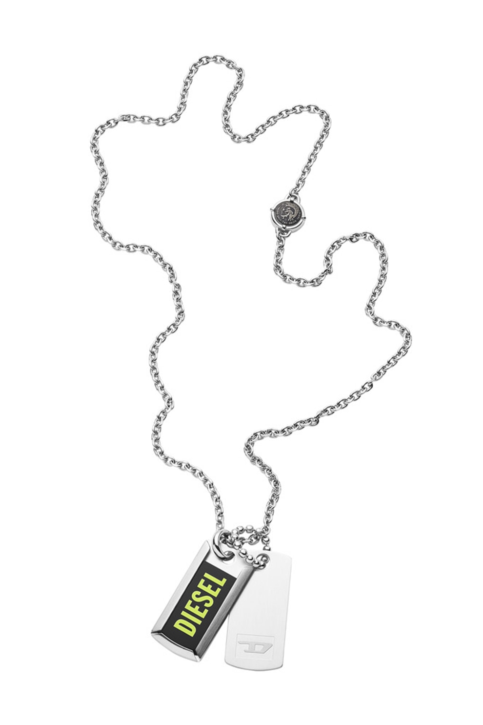 Diesel, Colier de otel inoxidabil cu pandantive logo, Argintiu